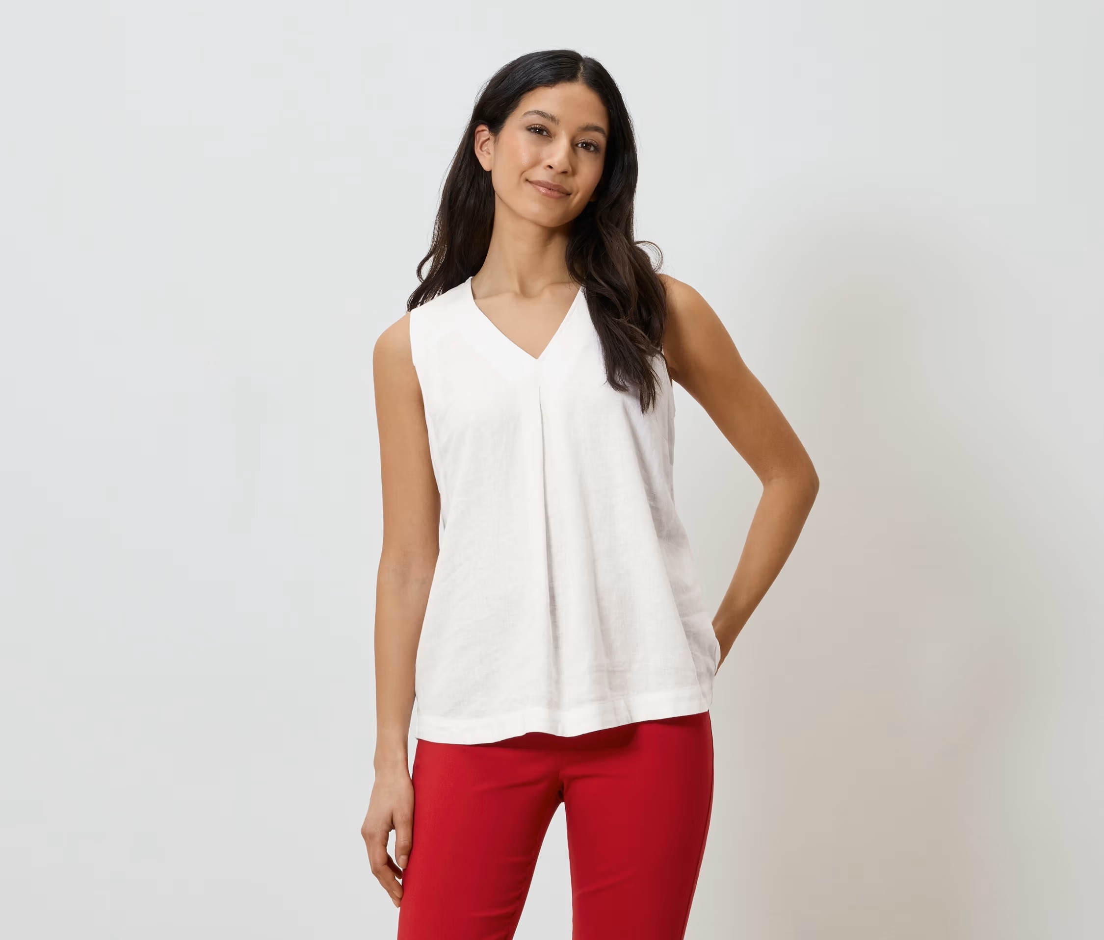 Ärmellose Leinenbluse, weiß