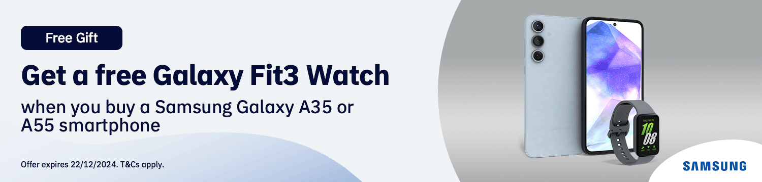 Get A Free Galaxy Fit3 Watch when you buy a Samsung Galaxy A35 or A55 smartphone