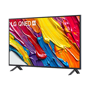 LG QNED TV with colorful paint splash display.