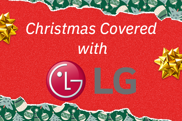 Red background with text: 'Christmas Covered with LG'.