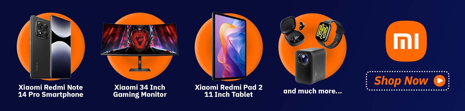 Xiaomi gadget lineup, shop now button on right.
