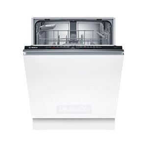 Open dishwasher with visible interior racks.