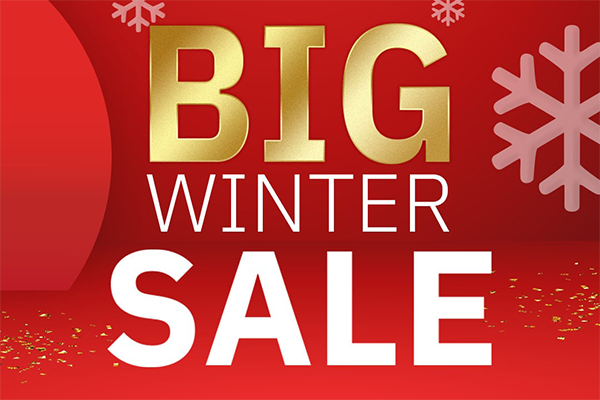 Big Winter Sale on red background with snowflakes.