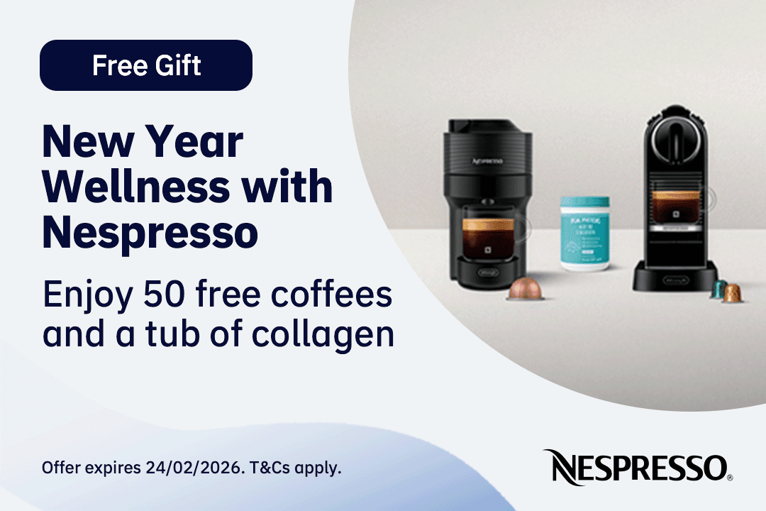 Nespresso offer: free coffee, collagen, two machines.