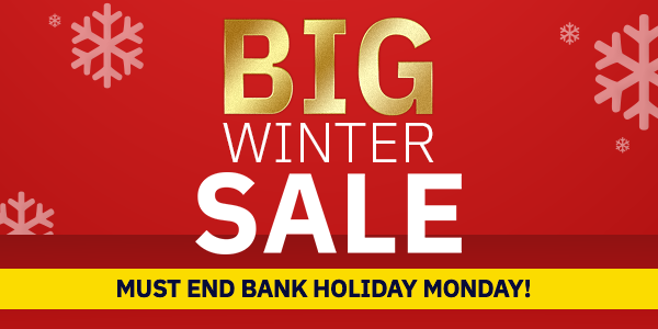 Red banner, Big Winter Sale, ends Monday.