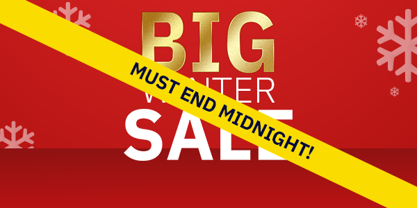 Big Winter Sale ends at midnight, red background.