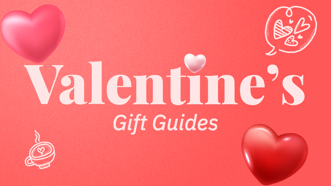 Valentine's Gift Guides, heart designs on pink background