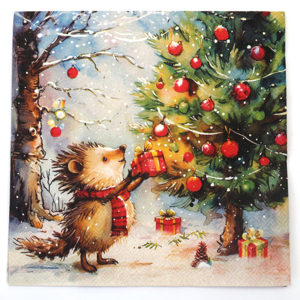 Салфетка за декупаж Ambiente 33x33 см трипластова Present for hedgehog -1 брой