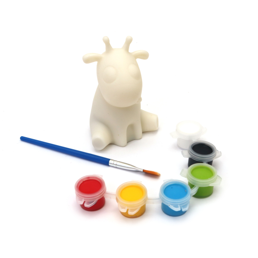 Пластмасова касичка за оцветяване 60x90 мм с четка и бои -жирафче