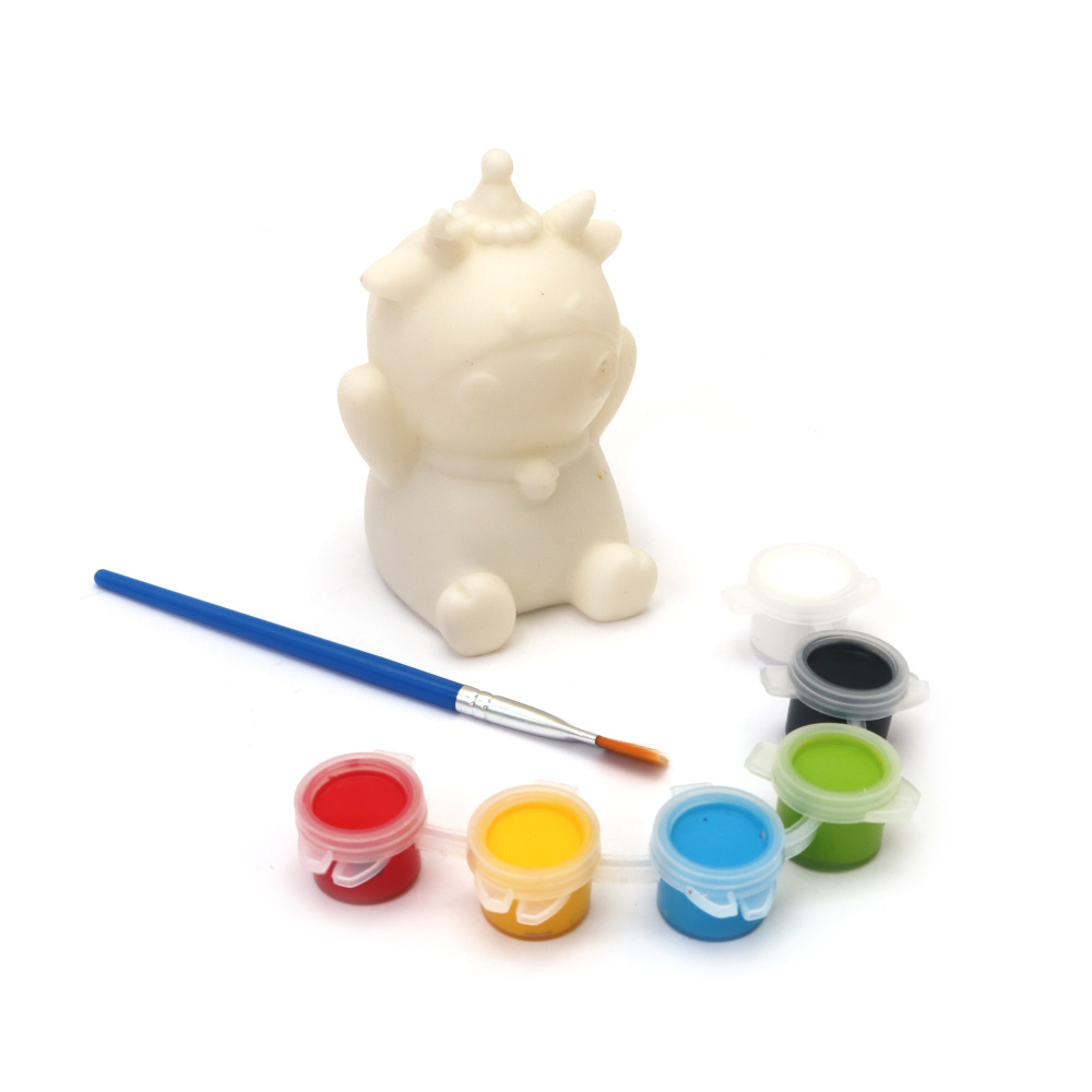 Пластмасова касичка за оцветяване 60x90 мм с четка и бои -крава