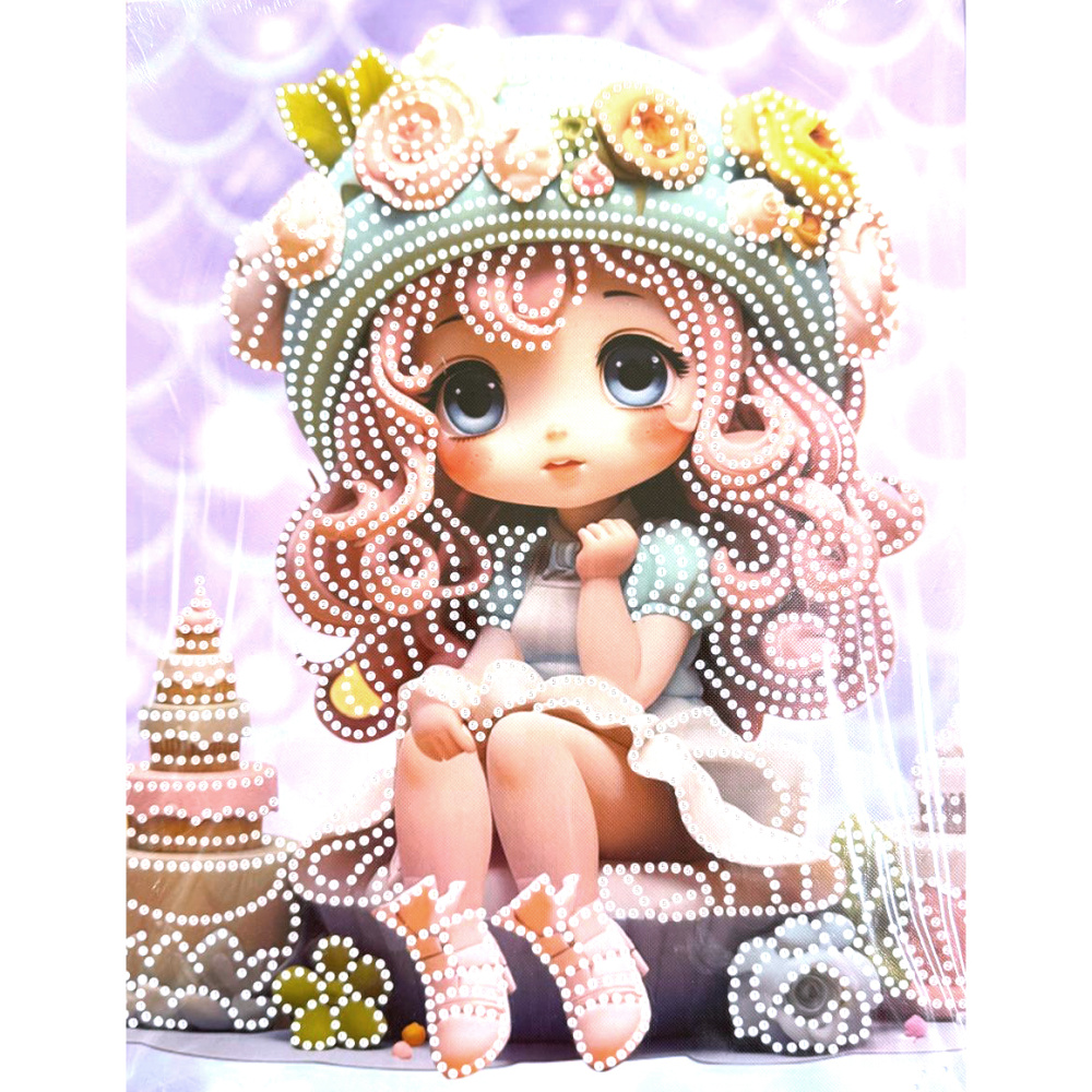 Диамантен гоблен 23x30 см кръгли диаманти частично облепяне с рамка -Захарното момиче DG-30125