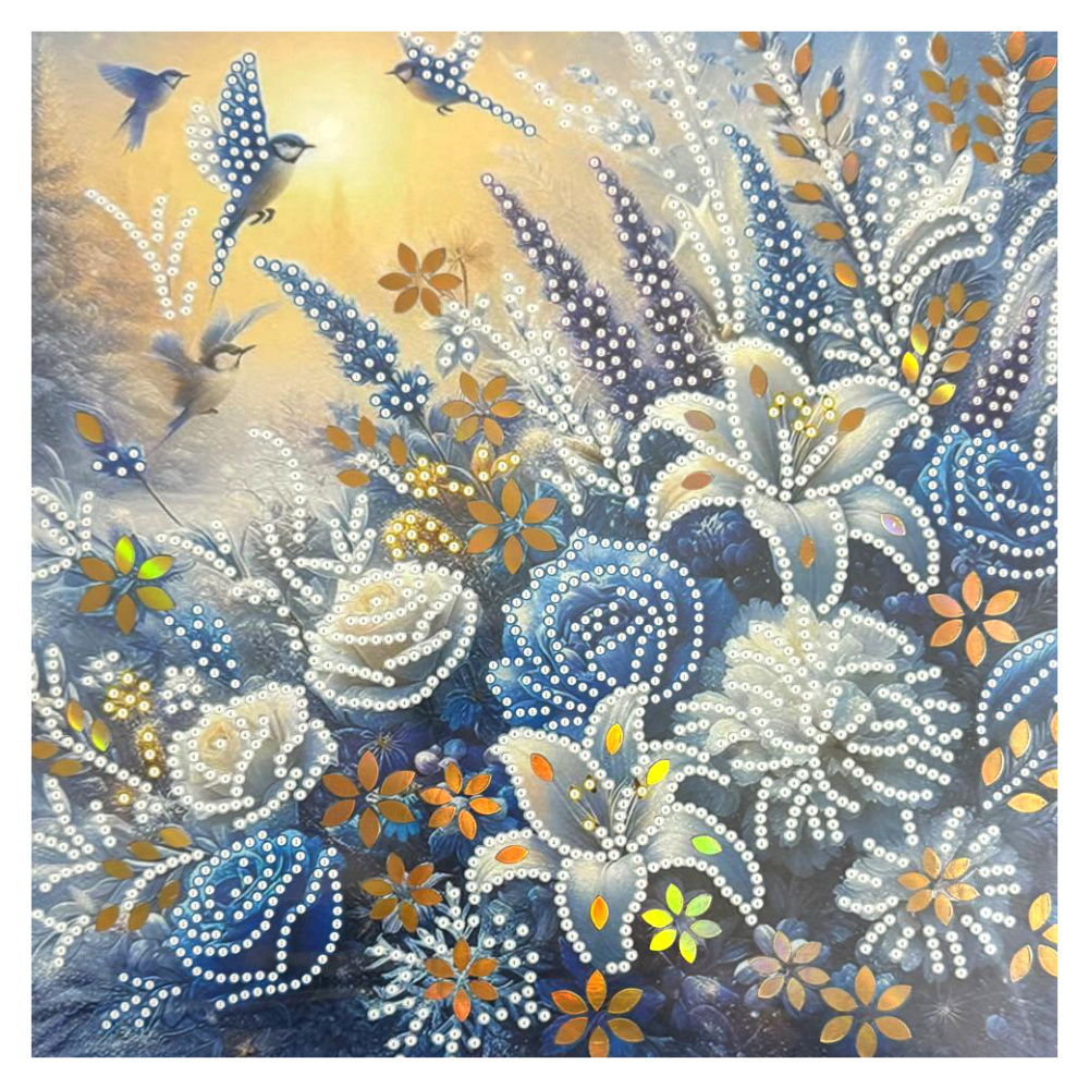 Диамантен гоблен 30x30 см кръгли диаманти частично облепяне с рамка -Нежен полъх от цветя LT-3537