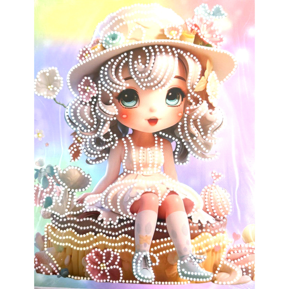 Диамантен гоблен 23x30 см кръгли диаманти частично облепяне с рамка -Захарното момиче DG-30127