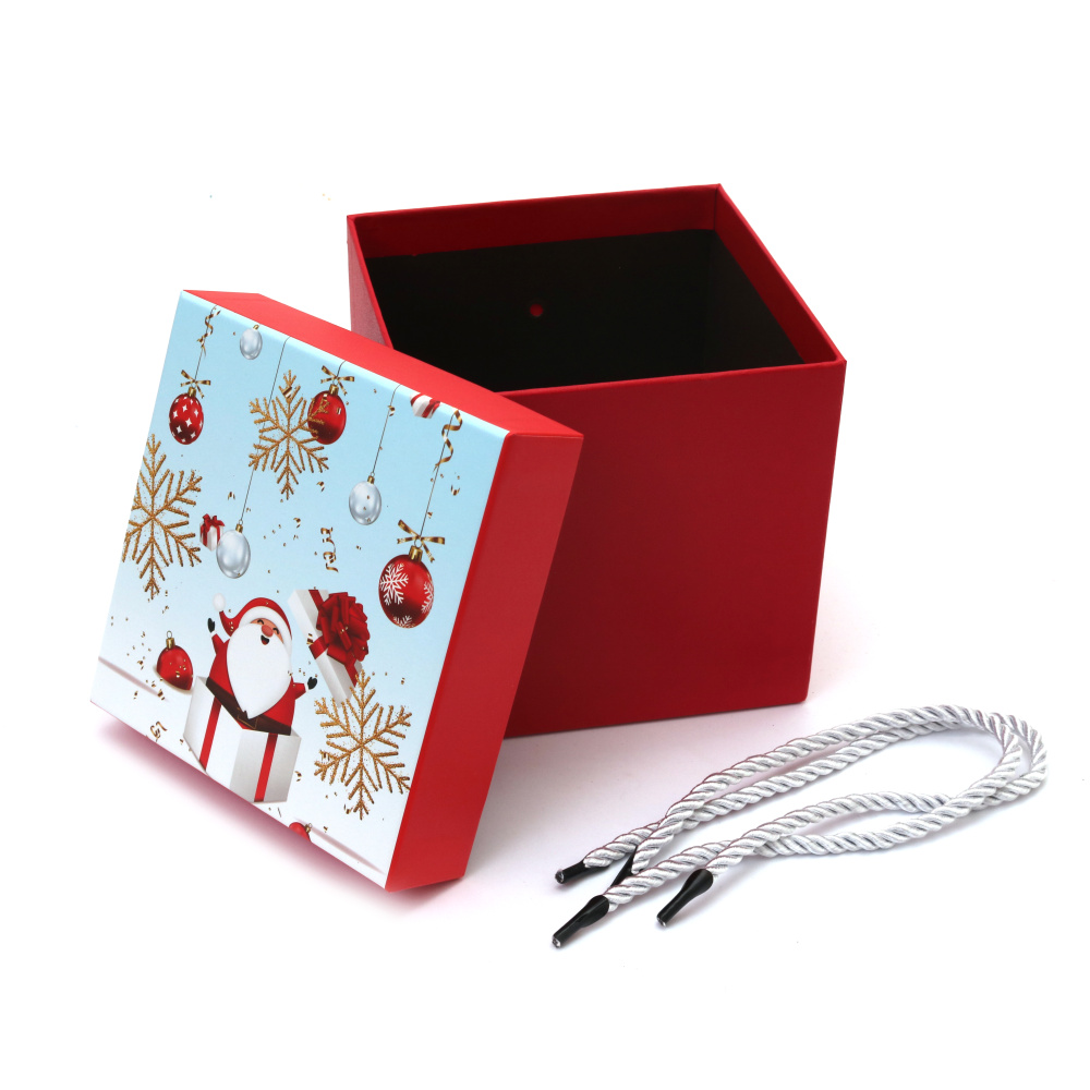 Коледна подаръчна кутия 13x13x12.8 см цвят червен с дядо Коледа