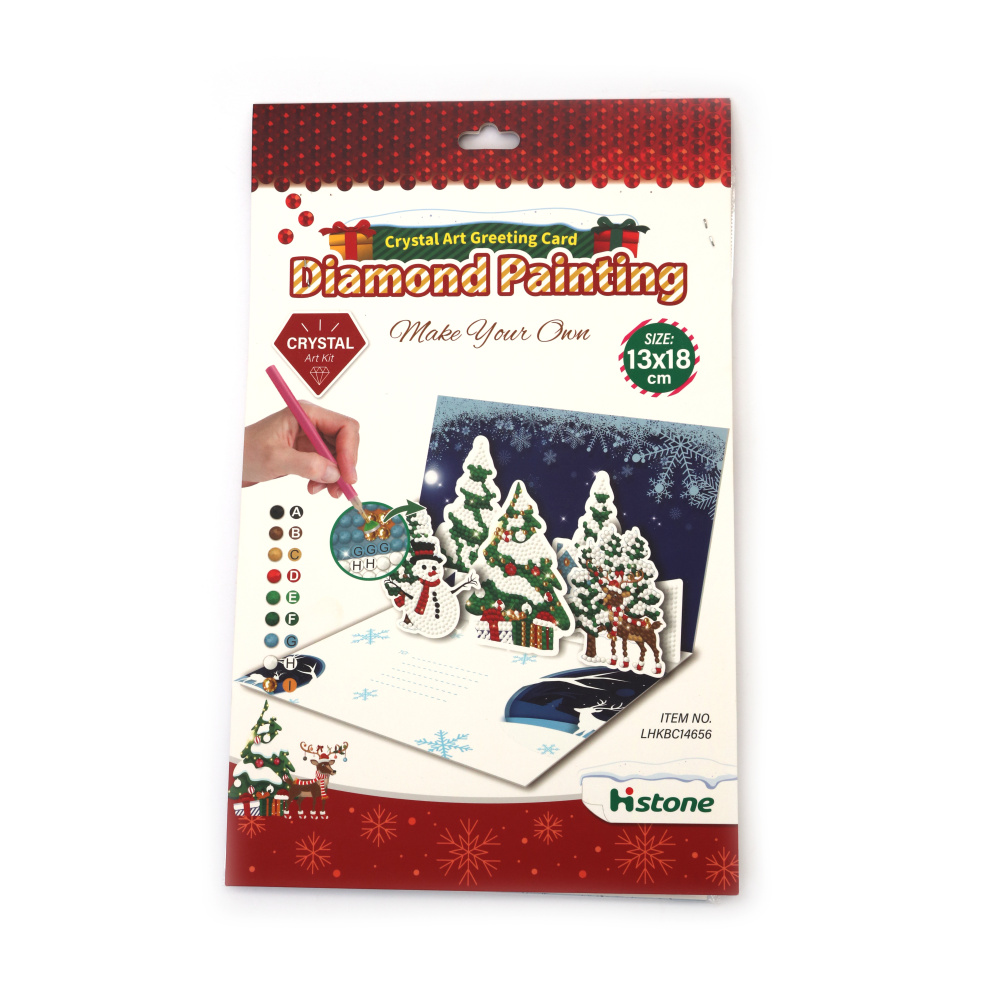 Коледна картичка 3D с диаманти 13x18 см -Дядо Коледа и снежковци LHKBC14646