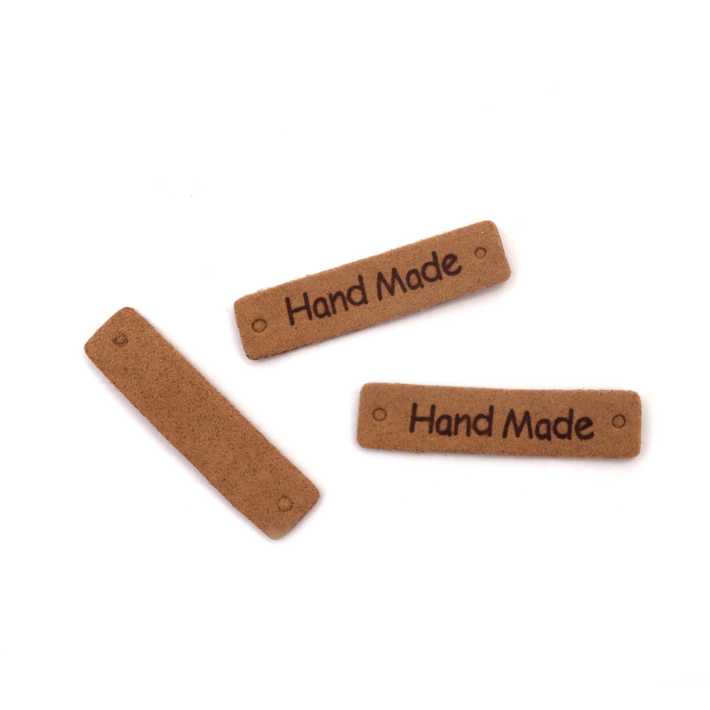 Етикет от мек велур 40x0.8 мм с надпис Handmade цвят бежов -10 броя