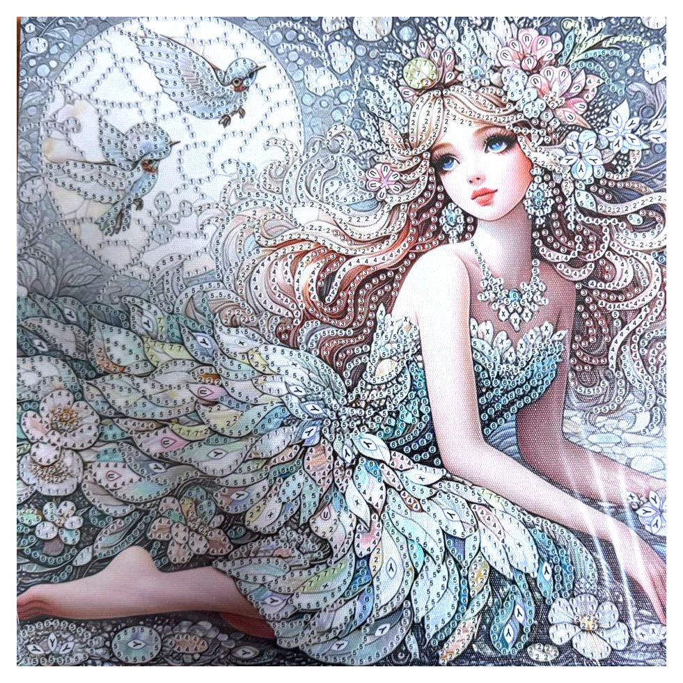 Диамантен гоблен 25x25 см кръгли диаманти частично облепяне с рамка -Нежна магия YY106