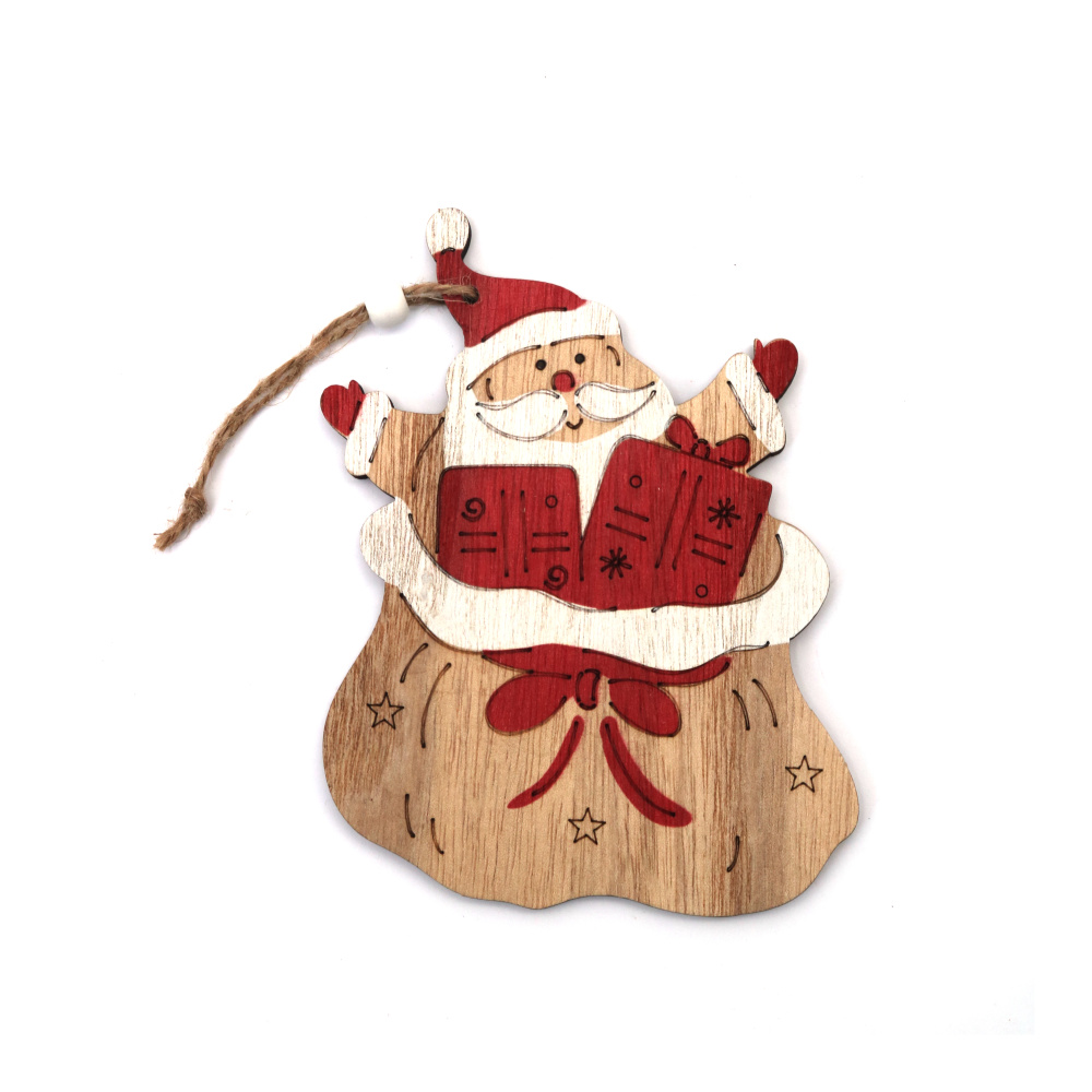 Коледна декорация от дърво чувал с Дядо Коледа 110x146x5 мм