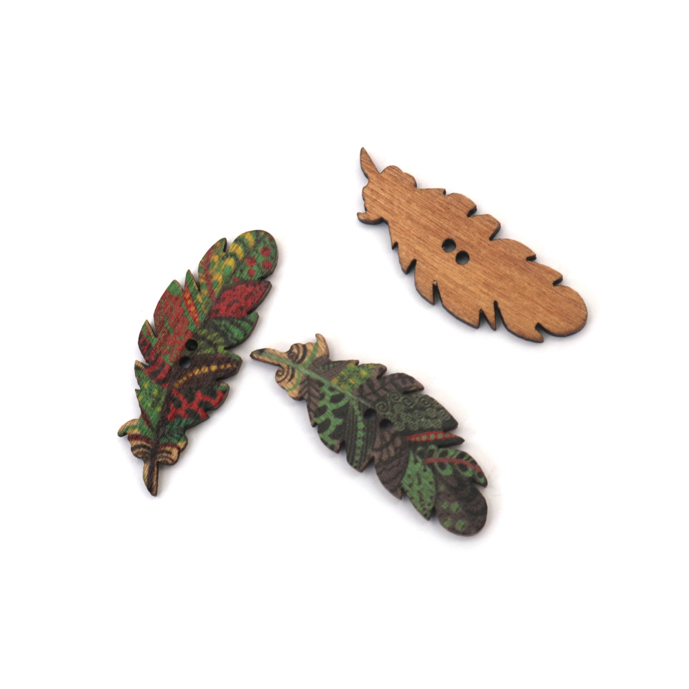 Дървено копче перо 15x40x2 мм дупка 1.5 мм МИКС -10 броя