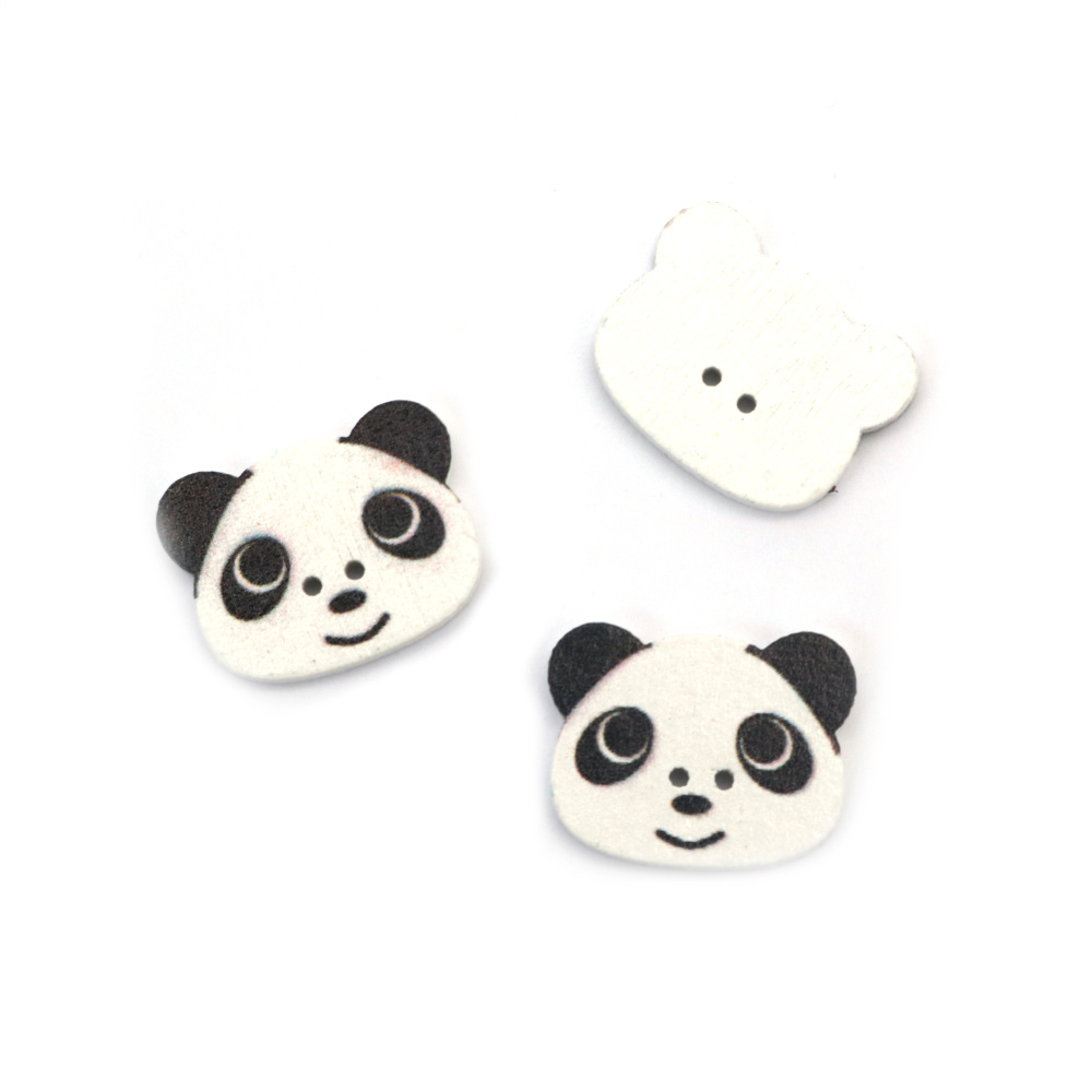 Дървено копче панда 23x18x2 мм дупка 1 мм цвят бял и черен -10 броя