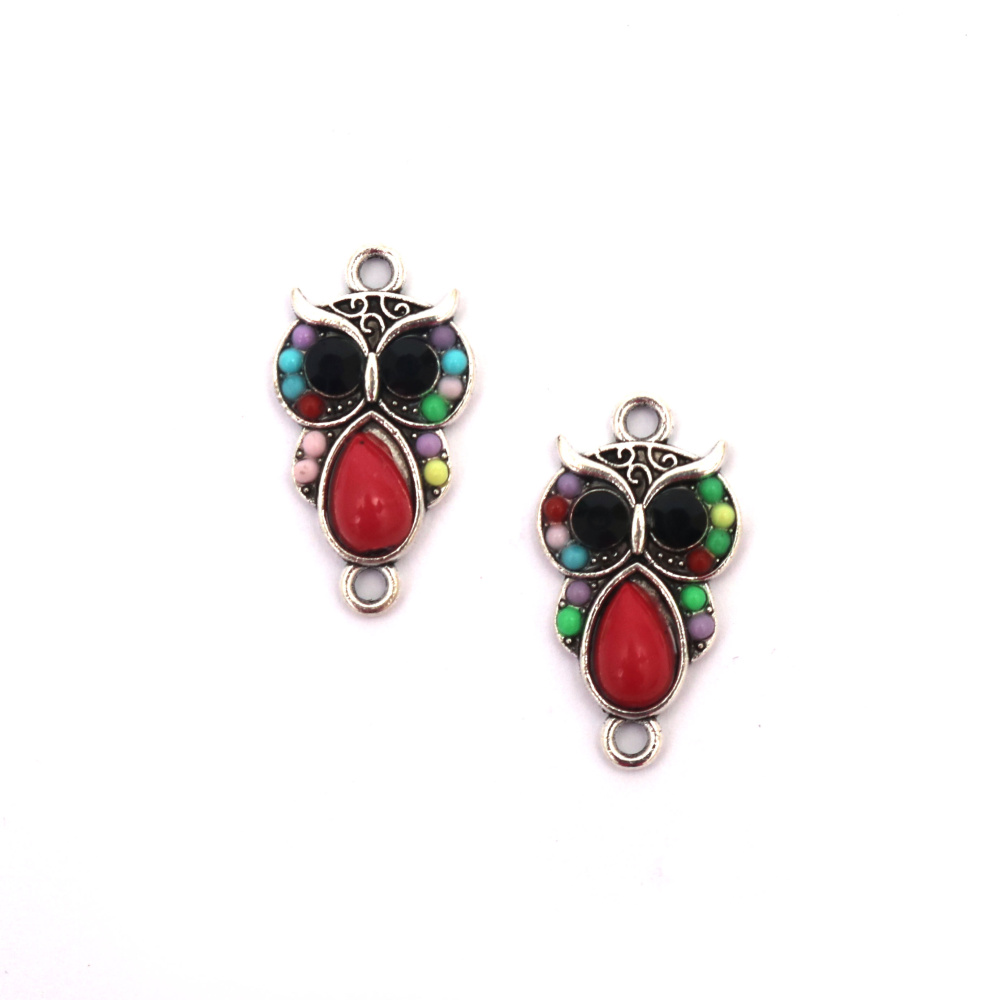 Свързващ елемент метал цветен бухал 24x13x4 мм дупка 2 мм цвят сребро -2 броя