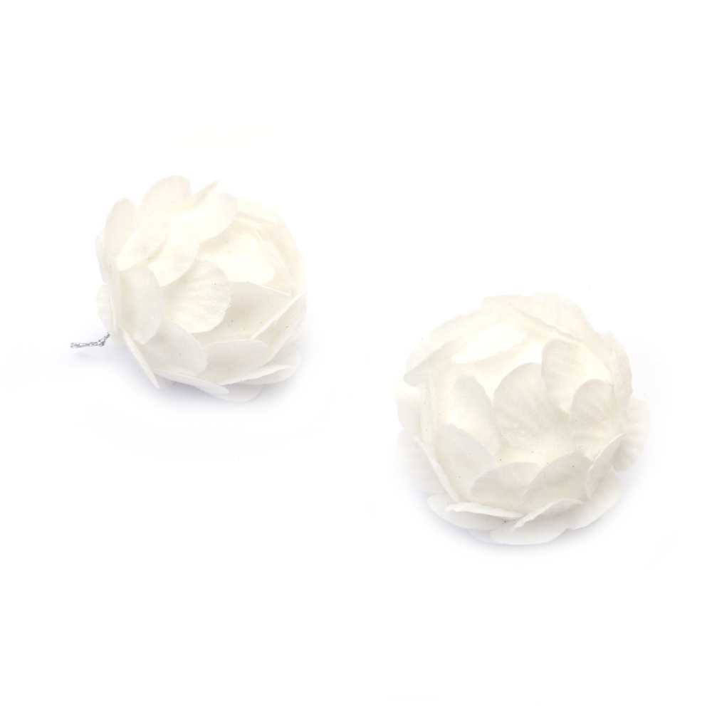 Коледна декорация цвете 80 мм цвят бял с брокат -3 броя