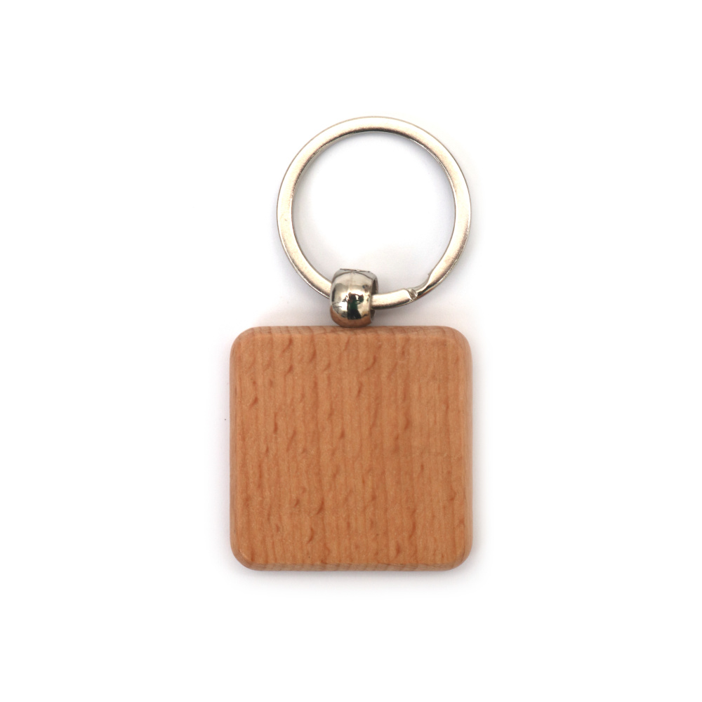 Ключодържател дървена плочка квадрат 40x40x7 мм и метална халка с две навивки 32x2 мм
