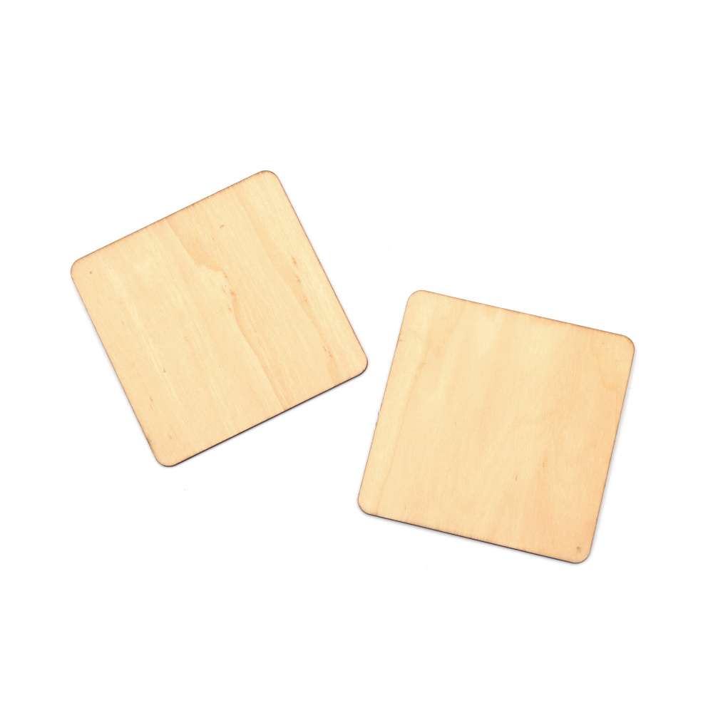 Дървен квадрат без дупка 100x100x2 мм натурален цвят -8 броя