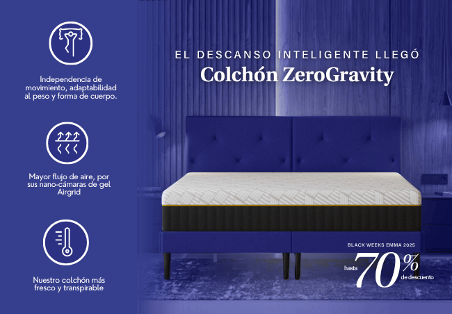 EL DESCANSO INTELIGENTE LLEGÓ Colchón Zero Gravity BLACK WEEKS EMMA 2025 -70% de descuento
