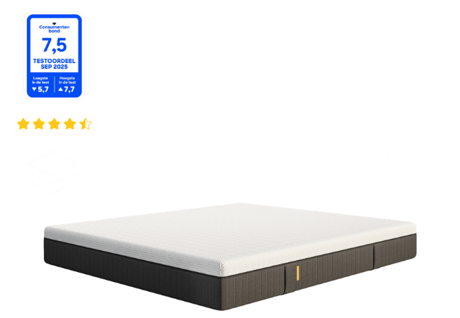 Door de Consumentenbond verkozen tot het "Meest Comfortabele Matras van Nederland | 4.6/5.0 uit 900+ beoordelingen Meerdere Hybride lagen die stuk voor stuk voor ultiem comfort zorgen