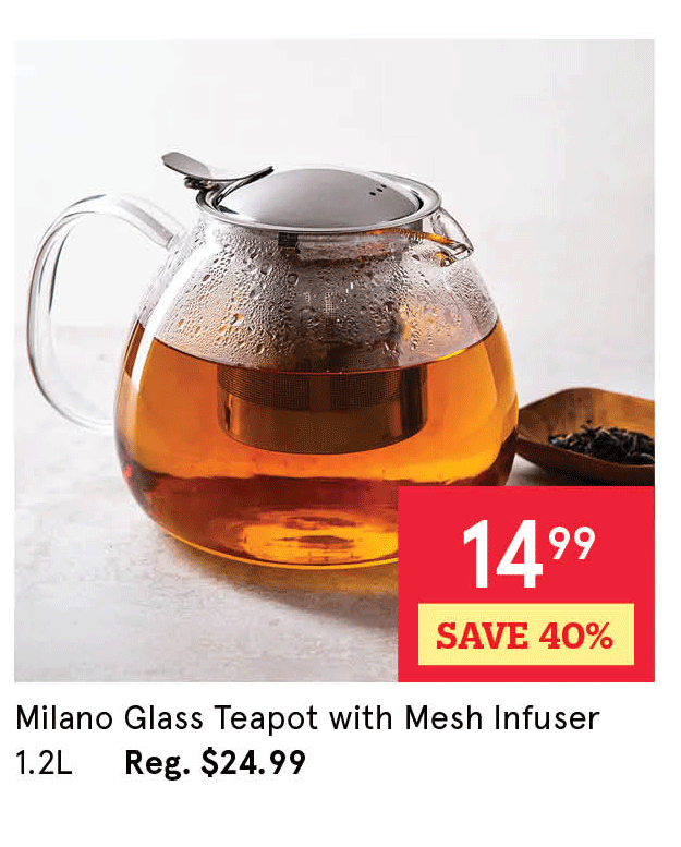  Milano Glass Teapot with Mesh Infuser