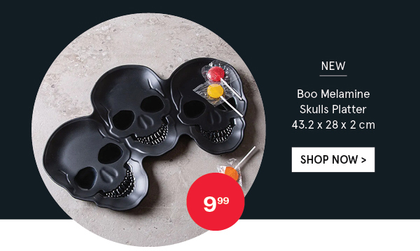 Boo Melamine Skulls Platter