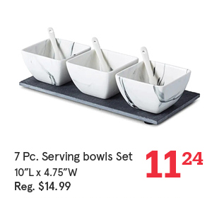 Marble Porcelain Bowls with Tray and Spoons - Set of 7