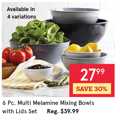 Multi Melamine Mixing Bowl with Lids - Set of 6