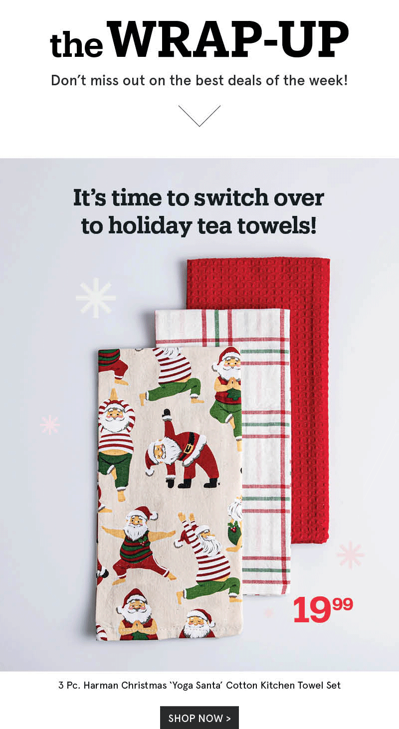 Harman Christmas 'Yoga Santa' Cotton Kitchen Towel - Set/3