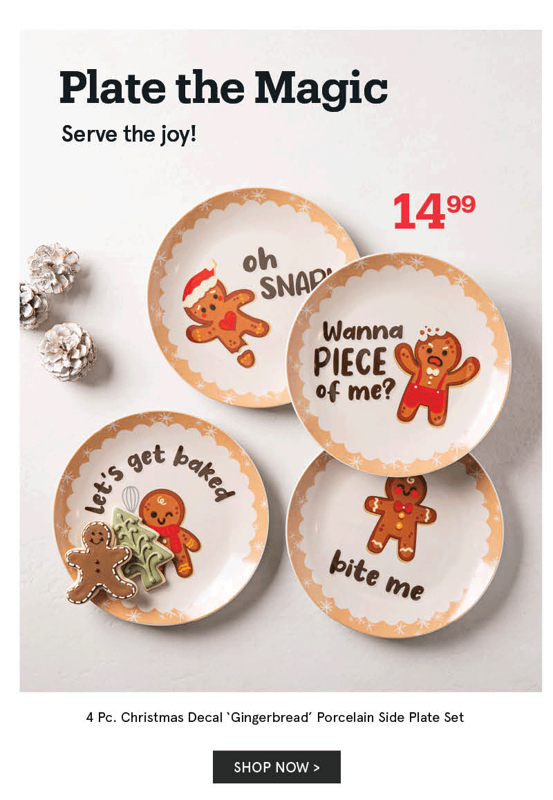  Christmas Decal 'Gingerbread' Porcelain Side Plate - Set of 4