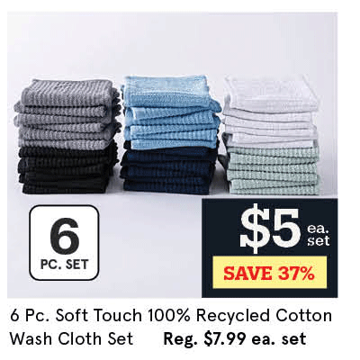 Soft Touch 100% Recycled Cotton Wash Cloth - Set/6