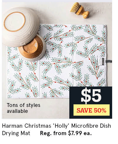 Harman Christmas 'Holly' Microfibre Dish Drying Mat