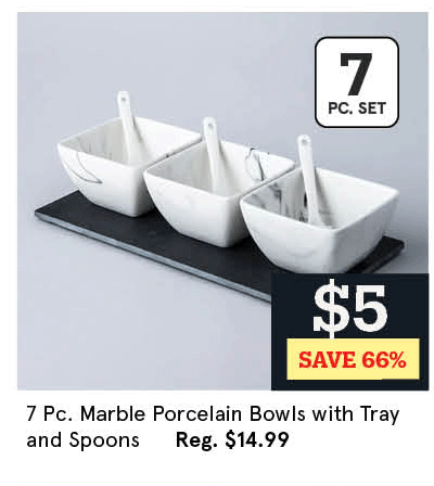 Marble Porcelain Bowls with Tray and Spoons - Set of 7