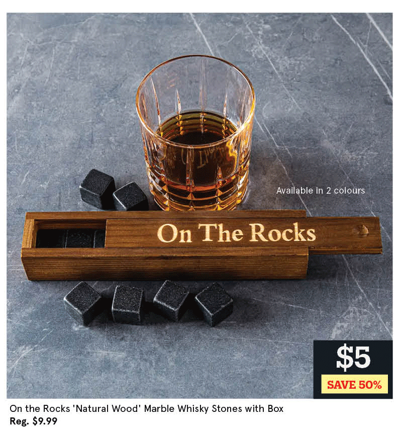 On the Rocks 'Walnut' Marble Whisky Stones with Box - S/9