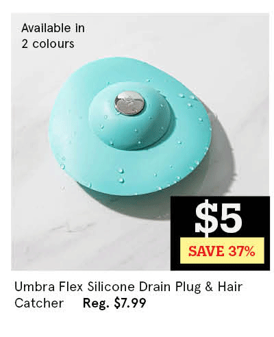        Skip to the end of the images gallery Skip to the beginning of the images gallery Umbra Flex Silicone Drain Plug & Hair Catcher (Surf Blue)