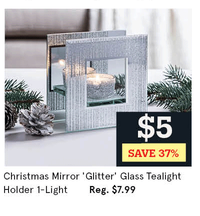 Christmas Mirror 'Glitter' Glass Tealight Holder 1-Light