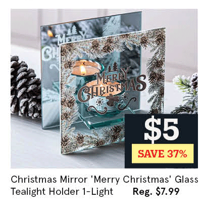 Christmas Mirror 'Merry Christmas' Glass Tealight Holder 1-Light