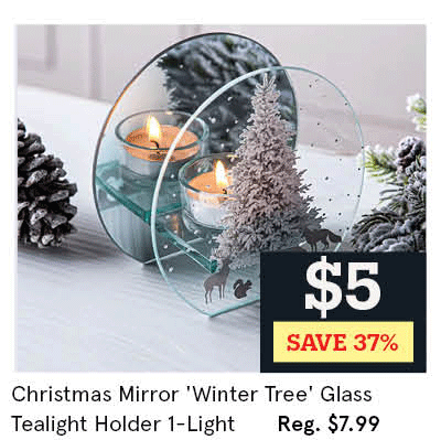 Christmas Mirror 'Winter Tree' Glass Tealight Holder 1-Light