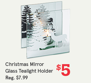 Christmas Mirror 'Winter Forest' Glass Tealight Holder