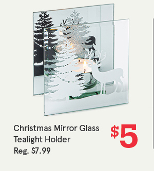 Christmas Mirror 'Winter Forest' Glass Tealight Holder 1-Light