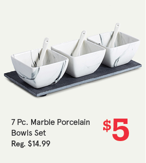 Marble Porcelain Bowls with Tray and Spoons - Set of 7