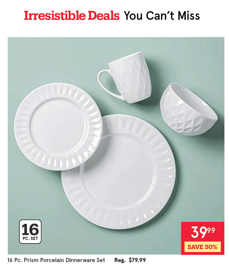 KSP Prism Porcelain Dinnerware - Set of 16 (White)