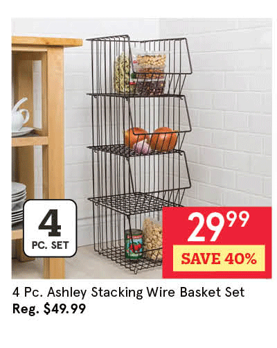 KSP Ashley Stacking Wire Basket - Set of 4 (Brown) 27 x 37 x 94 cm