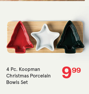 Koopman Christmas Porcelain Bowls with Bamboo Tray - S/4